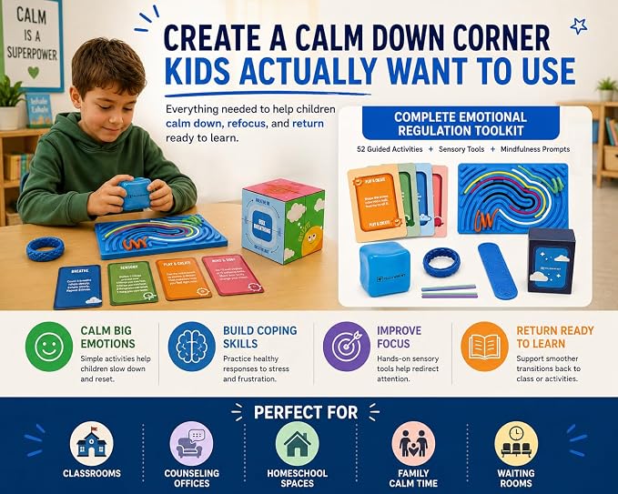 The Calm Kit by Pillowmint – Calm Down Corner Must-Haves with 52 Mindfulness Activity Cards & Sensory Tools for Emotional Regulation | Classrooms, Counseling & Home