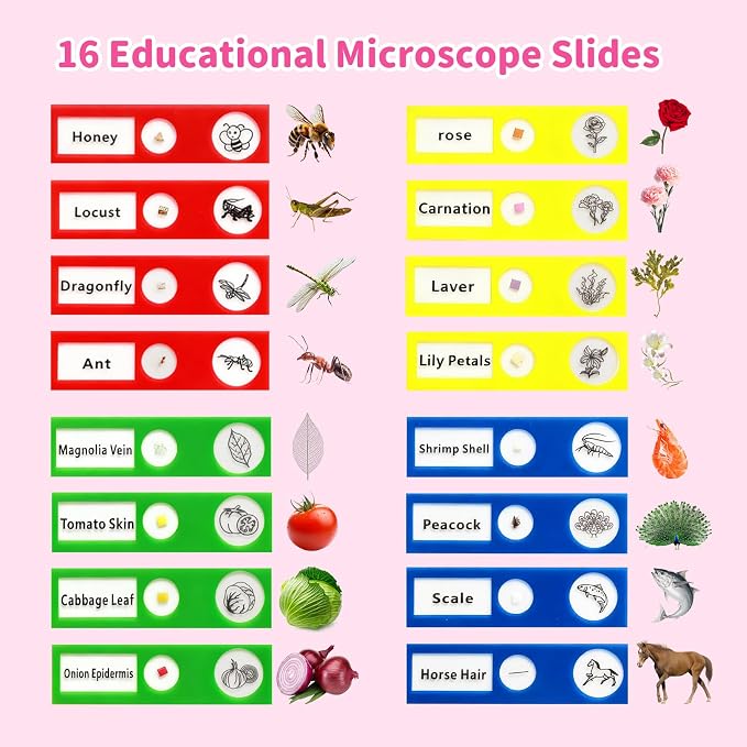 BLACKROOT Microscope for Kids, 2.4" Handheld Digital Pocket Microscope | STEM Educational Science Toys for Easter, Birthday Gifts for 5 6 7 8 9 10 11 12 Year Old Boys Girls, Pink