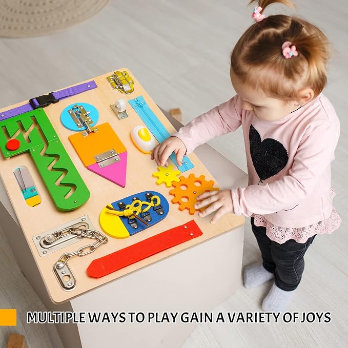 Montessori Busy Board for Toddlers, Wooden Sensory Toys, Preschool Learning Activities for Fine Motor Skills Travel Toy, Basic Life Skills Educational Gifts for 1 2 3 Years Old Kids Boys Girls | Preschool Learning Activities, Basic Life Skills, Fine Mo...
