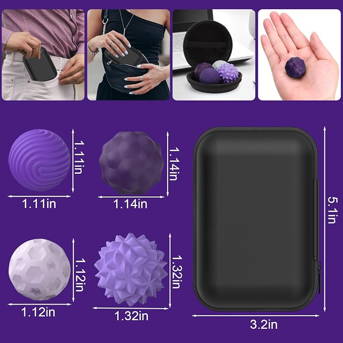 BUSOHA Silicone Magnetic Fidget Balls - 8 Pack Fidget Toys for Adult | Four Unique Textures Sensory Support,Quiet and Silent Stress Relief,Lightweight,Office,Travel,Anxiety,ADHD,Purple