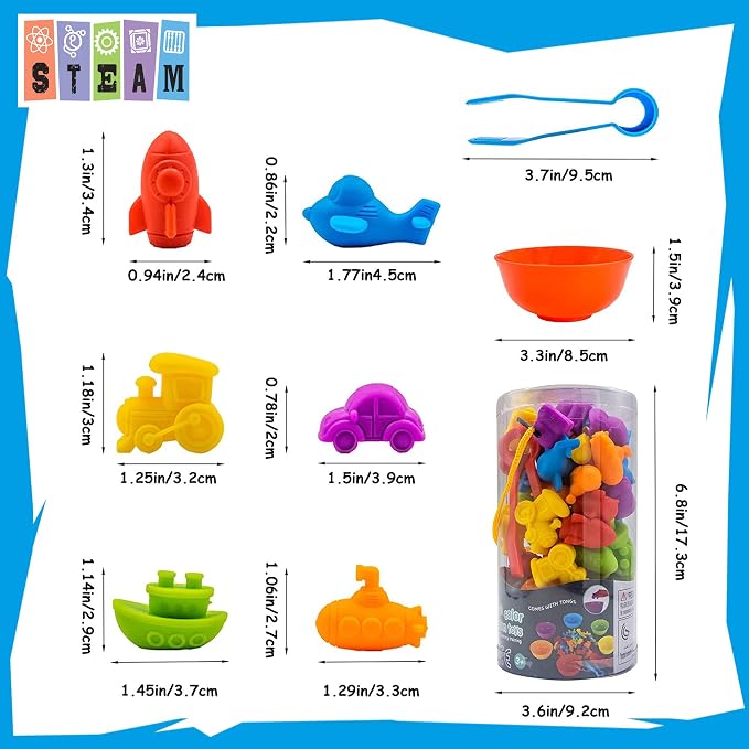 UNIQUE KIDS Counting Educational Learning Toy Set with Sorting Cups – Fun Color Classification and Math Training Game for Toddlers and Preschoolers Ages 3 and Up