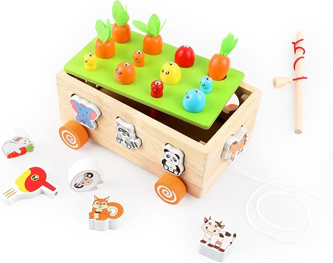 Montessori Wooden Pull Along Toy, Shape Sorting Educational Game for Toddlers 1-3 Years Old. Perfect First Birthday Gift for Baby Boys Girls, Preschool Learning Toy Develops Fine Motor Skills