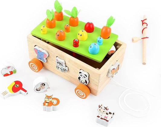Montessori Wooden Pull Along Toy, Shape Sorting Educational Game for Toddlers 1-3 Years Old. Perfect First Birthday Gift for Baby Boys Girls, Preschool Learning Toy Develops Fine Motor Skills