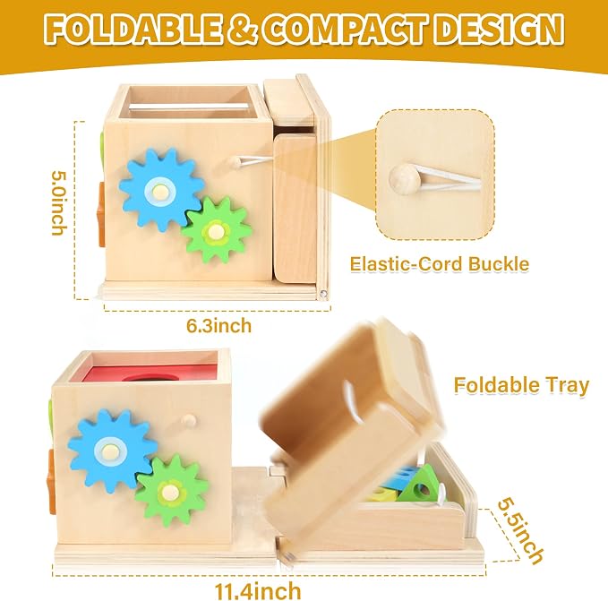 Kizfarm Wooden Montessori Baby Toys, 8-in-1 Wooden Play Kit Includes Object Permanent Box, Coin Box, Carrot Harvest, Shape Sorting & Stacking - Birthday Gift for Boys Girls Toddlers (Pack of 2)