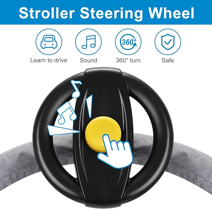 Accmor Stroller Steering Wheel Toy, Steering Wheel for Shopping Carts | Simulated Steering Wheel Universal Detachable Pretend Driving Funny Stroller Toy Attachment