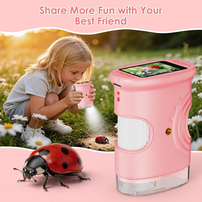 4K 1000X Handheld Digital Microscope for Kids with 2.0" IPS Screen(Pink) | 200-1000X Magnification, STEM Toys Birthday Gifts for Girls Boys Child, Science Kits for Kids Age 4-12
