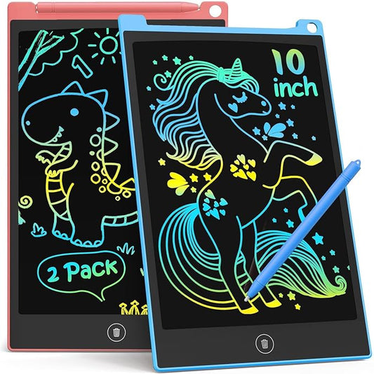 TECJOE 10 Inch 2 Pack LCD Writing Tablet for Kids, Mess Free Drawing Tablet | Colorful Drawing Pad, Travel Road Trips Essential, Quiet Time, Learning Toys Birthday Gifts for Boys Girls Ages 3-8