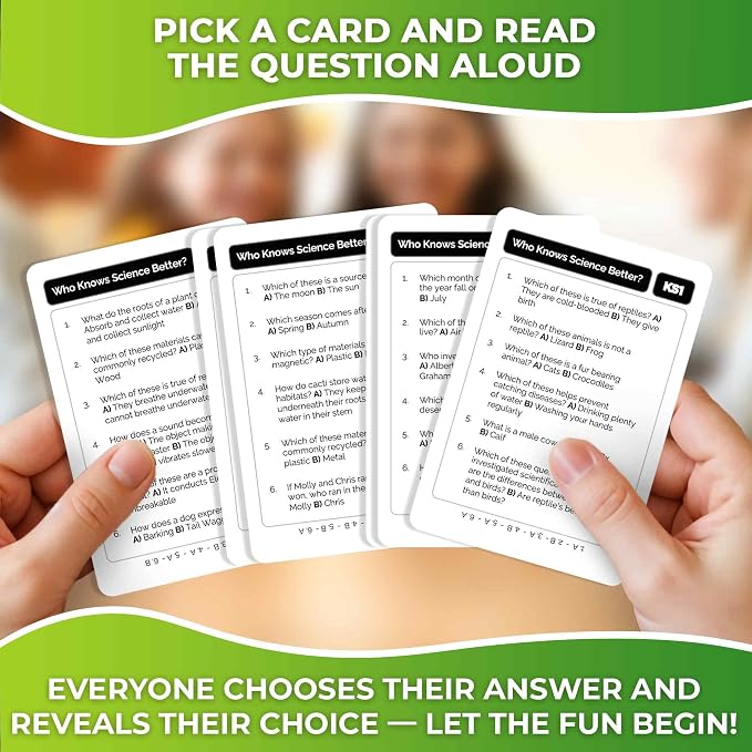 Quokka Card Games for Kids 8-12 - Board Family Games for Kids and Adults | Science Trivia Cards for Family Game Night - Who Knows Science Better 500+ Questions - Fun Card Game for Families and Teens