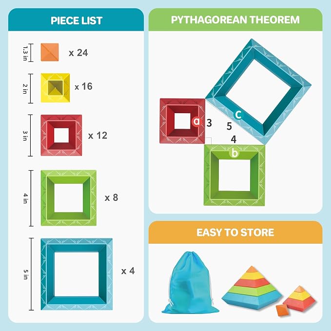 64-Piece Building Blocks Set, Pyramid Stacking Toys for Toddlers | STEM Montessori Toys & Ideal Manipulatives for Preschoolers - Pyramid Magic Tower Gifts for Kids Boys Girls Ages 3 4 5 6