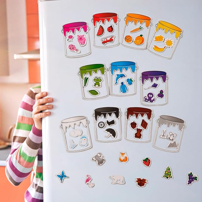 Simply magic 11 Jars Magnetic Color Sorting Set, Learning Colors Magnets | Color Sorting Toys for Toddlers, Magnetic Shapes, Recognition Magnets, Colors Matching Games, Preschool Circle Time