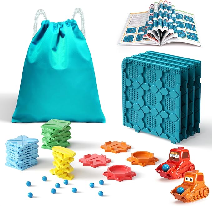 Kids Toys STEM Board Games - Large Size Logical Road Builder Educational Brain Teasers Puzzles Toys, Preschool Learning Montessori Big Board Maze Birthday Gifts Kids Boys Girls Age 4-8 Year Old | Royal Blue logic board: 14 tracks, 2 start/end, 2 windup...