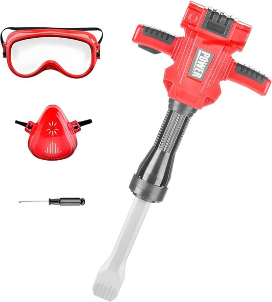 Toy Choi's Kids Jackhammer Toy Drill with Realistic Vibration & Sound | Safe Plastic, Goggle & Mask Included, Pretend Play, Kids Construction Toys for Boys Girls Aged 3-5,4-7