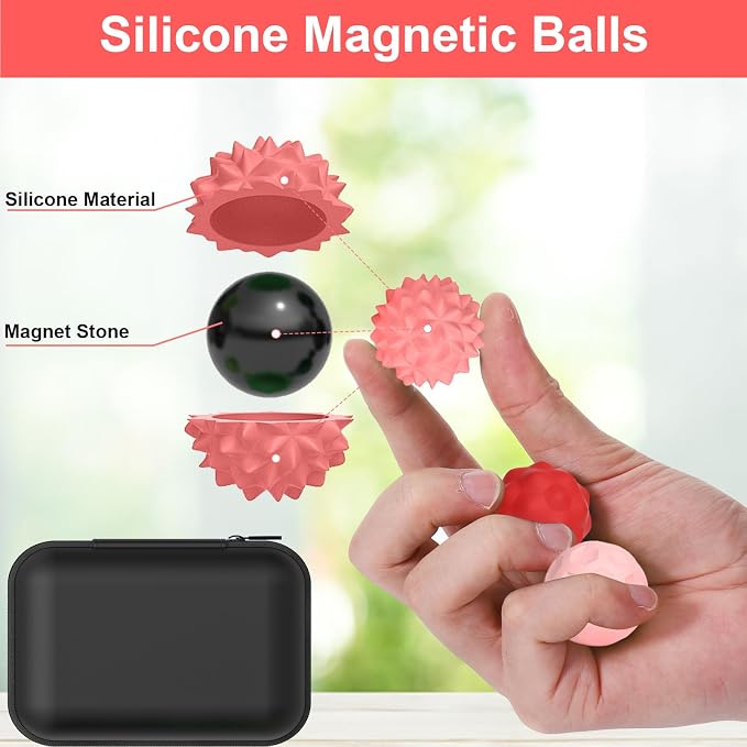 BUSOHA Silicone Magnetic Fidget Balls - 8 Pack Fidget Toys for Adult | Four Unique Textures Sensory Support,Quiet and Silent Stress Relief,Lightweight,Office,Travel,Anxiety,ADHD,Red