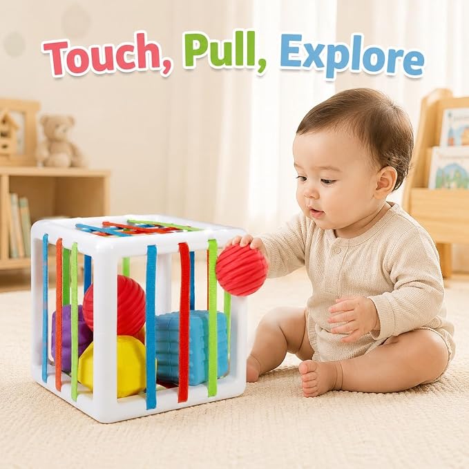 Montessori Toys for 1 Year Old - 6 Pc Shape Sorter Activity Cube | Toddler Learning Toy, Developmental Skills, 12 Months & Up, 1st Birthday Gift for Toddlers 1-3