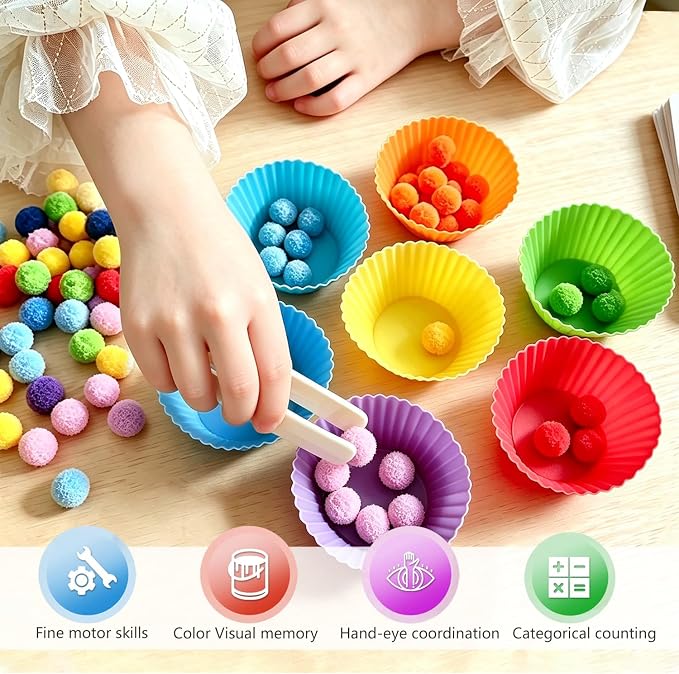 Fine Motor Skills Toys for Toddlers 3-4 Color Sorting Toys Preschool Toy Fine Motor Counting Game Peg Board Bead Game Educational Activities Toy Rainbow Stacking Math Number Learning for 3 4 5 6 7 8