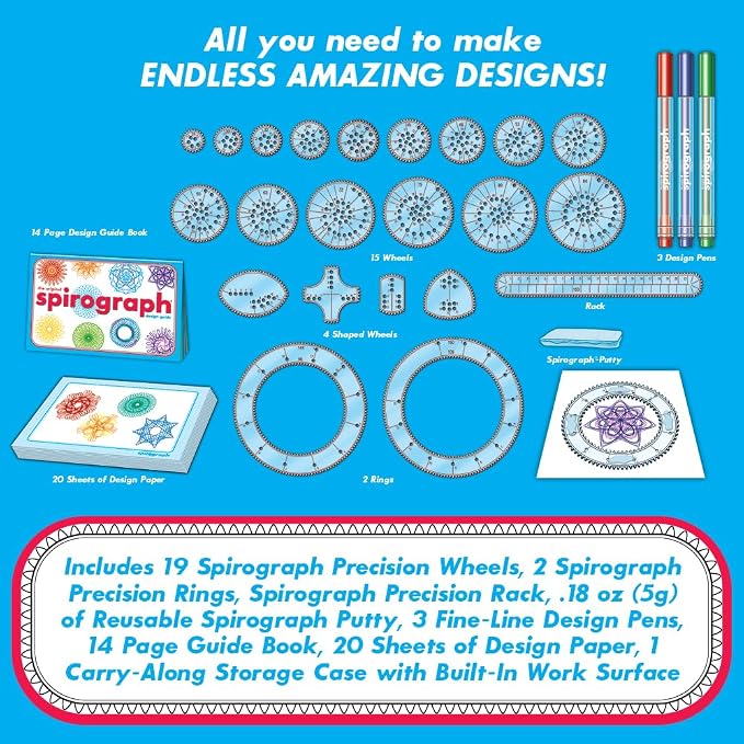 Spirograph — Deluxe Set — Spiral Art Drawing Kit — The Classic Way to Make Countless Amazing Designs — For Kids Ages 8+