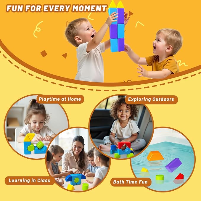 Pairez Toys Large Magnetic Building Blocks for Kids. 24pcs Magnet Toys | Magnetic Blocks Set in 5 Shapes & 5 Colors, 1.65in Large Build & Play Toy, Educational Learning Gift for Boys Girls Ages 4-8