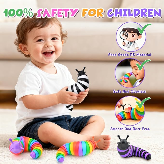 Cevioce 6PCS Slug Fidget Toys Bulk, Easter Gifts for Boy Girl Toddler 3+ Sensory Figette Worm for Adults Stress Relief for Autism ADHD Autistic Travel Toys Easter Basket Stuffers for Kids A
