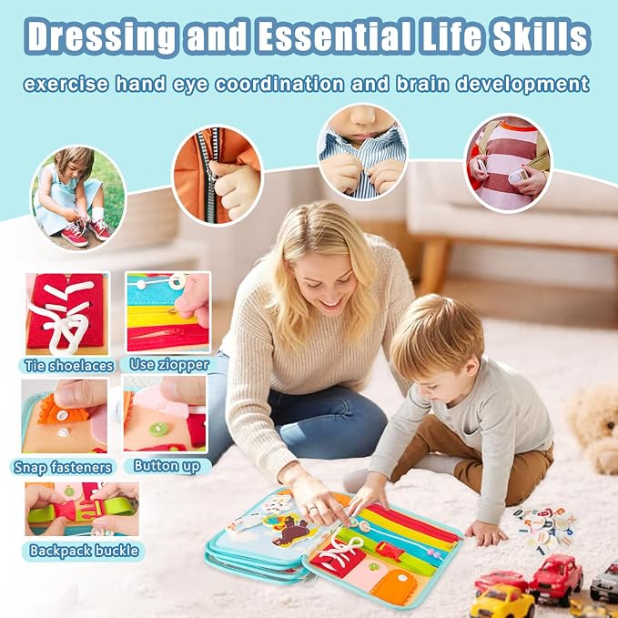 Busy Book for Toddlers 1-3, Montessori Toys Busy Board for Boy Girl Gifts | Quiet Activity Books for Baby, Toddler Travel Toys for Car Airplane, Learning Fine Motor Skills