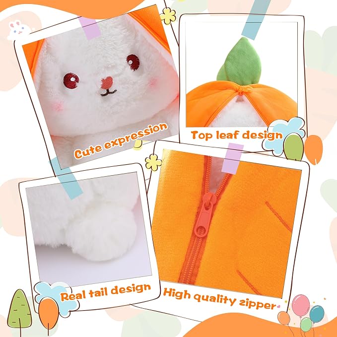 MIAODAM 13.7 inch Easter Bunny Stuffed Animal, Kawaii Squishy Cute Easter Bunny Plush Turn Into Rabbit Fruit Doll Carrot Strawberry Pillow, Plushies Funny Bunny Toy for Baby | Cute Funny Plushies Toy for Kids, Ideal Easter & All Holiday Gift for Boys &...