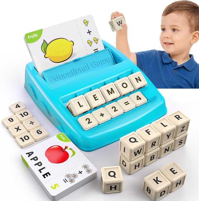 Educational Toys Learning Games for Kids 3-8, Matching Letter Spelling Early Math Game for Preschool& Kindergarten Kids Boys and Girls Light Blue ，Christmas Birthday gift for 4 5 6 7 boys girls