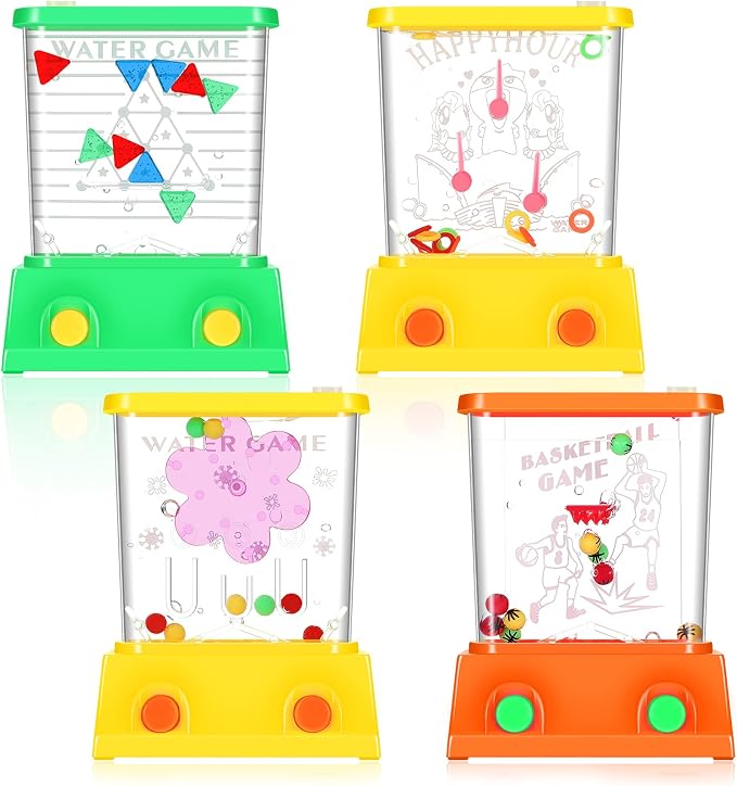 Gejoy 4 Pieces Water Games Handheld for Kid Small Retro Waterful Ring Toss Handheld Game Birthday Goodie Bags Stuffers School Classroom Prize Reward Pastime Car Toy Fidget for Boy Girl(Lovely Style)