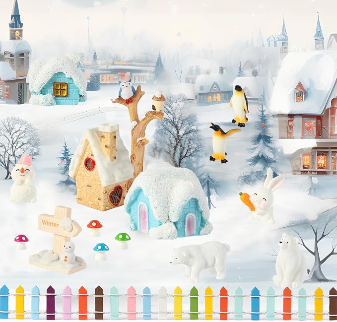 FIIOEOY Snow Sensory Bin, Play Sand Art Kit for Kids with Sensory Sand, Arctic Animal Figures, Winter Wonderland Sensory Snow Toy Birthday Gift for Toddler Ages 3 4 5 6 7 8