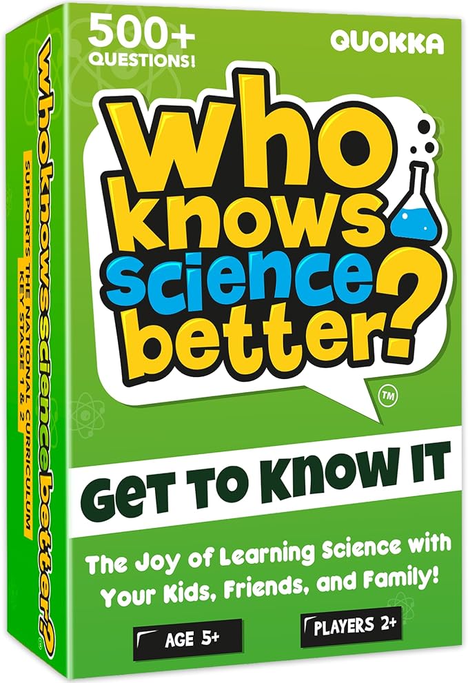 Quokka Card Games for Kids 8-12 - Board Family Games for Kids and Adults | Science Trivia Cards for Family Game Night - Who Knows Science Better 500+ Questions - Fun Card Game for Families and Teens