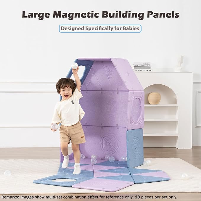 Asweets 18-Piece Magnetic Fort Building Kit, Lightweight Panels with Built-in Magnets, Giant Modular Playhouse Panels for 3+ Kids
