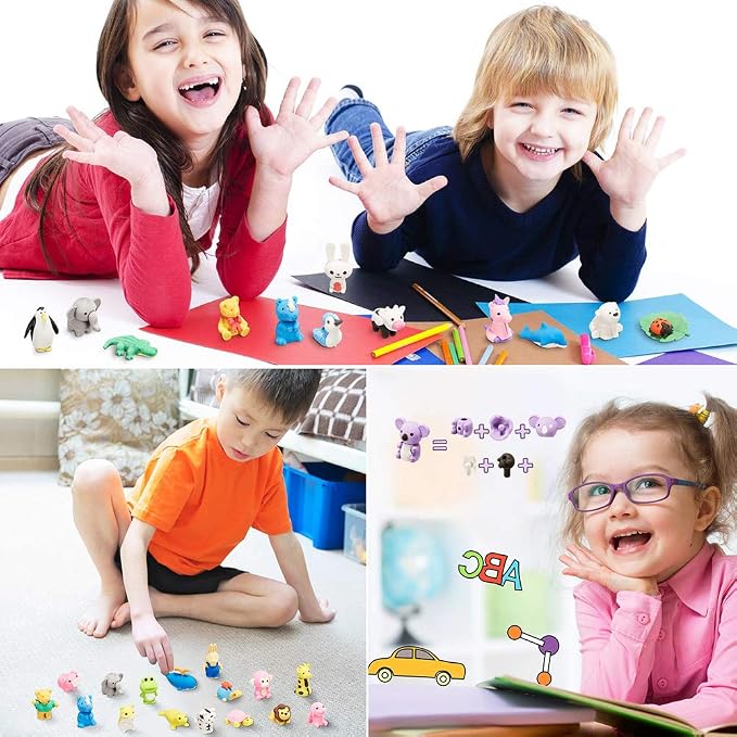 URSKYTOUS 46Pcs Animal Erasers Desk Pets for Kids Animal Pencil Erasers Bulk Puzzle Eraser Toys Gifts for Classroom Prizes,Game Reward,Treasure Box,Easter Egg Fillers,Goodie Bag Stuffers,Party Favors