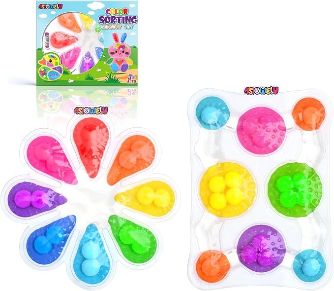 2Pcs Color Sorting Sensory Toys for Kids with Autism Toddler Toys for Airplane Travel Road Trip Preschool Montessori Toys Fine Motor Skills A Easter Basket Stuffers Gifts for Kids Boys Girls