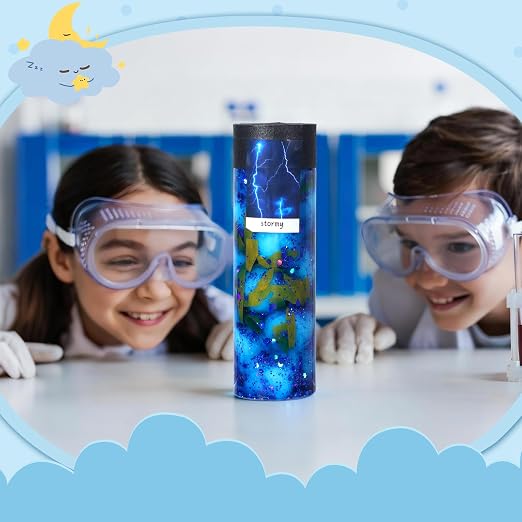 12 Pcs Weather Sensory Bottle Kits 13.5oz Plastic Calm Down Bottle with Lids 7 Styles Stickers Glitter Sequins Filler Acrylic Ice Cubes DIY Calm Down Jar Kit Accessories for Relieving Anxiety