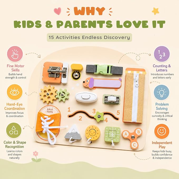 Montessori Busy Board for Toddlers, Wooden Sensory Toys, Preschool Learning Activities for Fine Motor Skills Travel Toy, Basic Life Skills Educational Gifts for 1 2 3 Years Old Kids Boys Girls (Green)