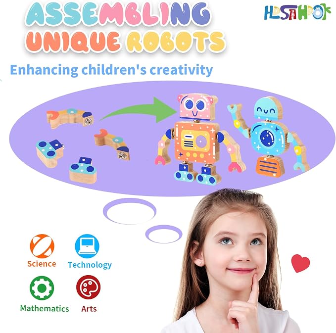 Wooden Snap Together Building Toys, Robot Building Toys for Kids Ages 3-5 | 28-Piece Building Set • Open-Ended Play • Fine Motor Skills • Creative Construction