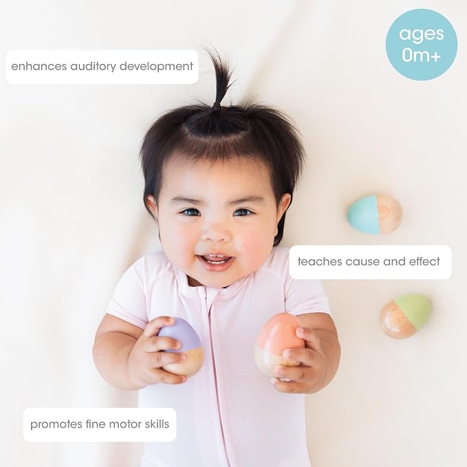 Pearhead Wooden Egg Shaker Baby Toy Set, 4-Piece Musical Rattles | FSC-Certified Wood, Pastel Maracas, Sensory Rhythm Play, Fine Motor Skills, 0+ Months