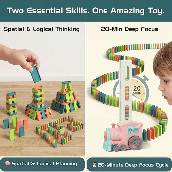 Domino Train Toys for Girls 3+ Year Old: Kids Stacking Dominoes Games - Montessori Toy Toddler 3-5 Boys ages 4-8 - Interactive Autism Fine Motor Activities Birthday Gift Stocking Stuffer 4 5 6 Yr Olds