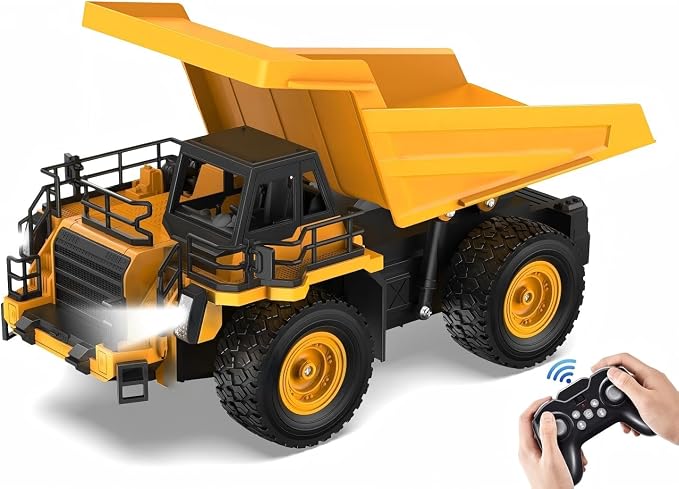 9-Channel RC Dump Truck Toy | 1:18 Scale Construction Vehicle with Working Bed, Lights & Sounds, All-Terrain Tires, 100-Min Rechargeable Battery, 2026 New STEM Birthday Gift for Kids 6-12 & Adults