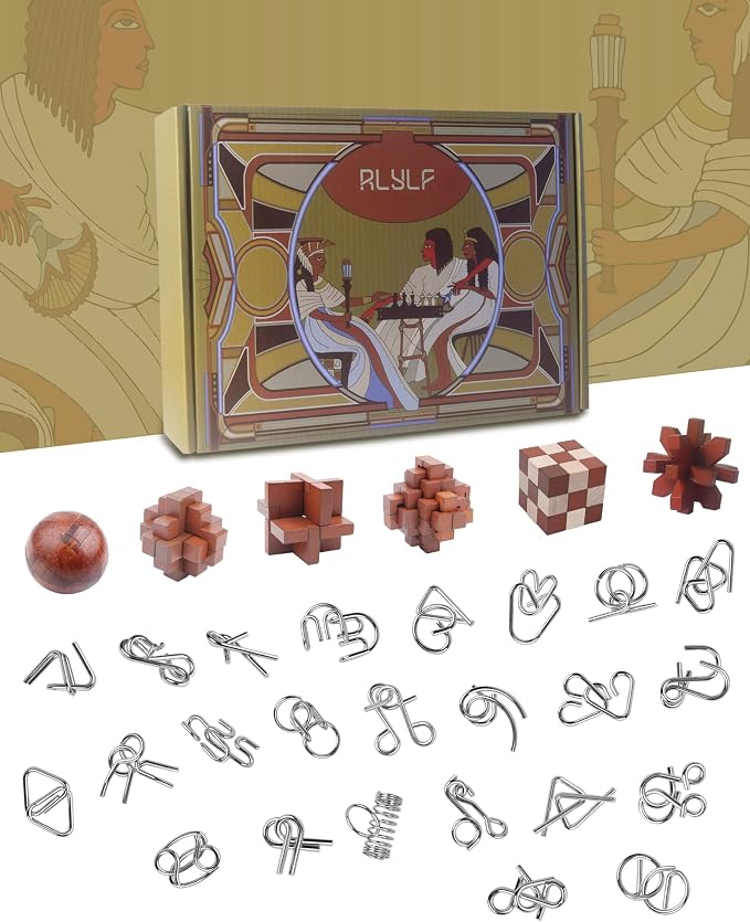 RLYLF 30pcs Brain Teaser Puzzles Game for Adults and Kids Ancient Wooden and Metal Puzzles 3D Educational Toys IQ Logic Train Family Games Party Favor Coffee Time Unlock Interlock Puzzles Box | Ancient Wooden and Metal Puzzles 3D Educational Toys IQ Lo...