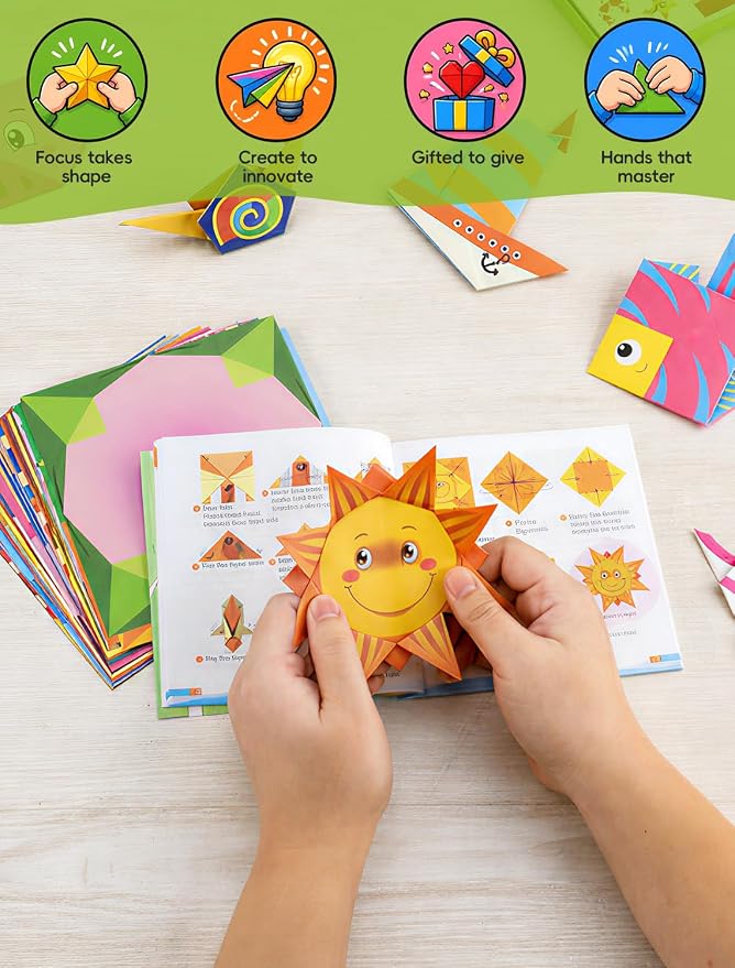 hapray Origami Kit for Kids, 98 Paper with 47 Patterns, Origami Book Video | DIY Art and Craft Projects with Video Tutorial, Beginners Origami Kit for Ages 5-12 8-12, Children's Day Gift Boy Girl