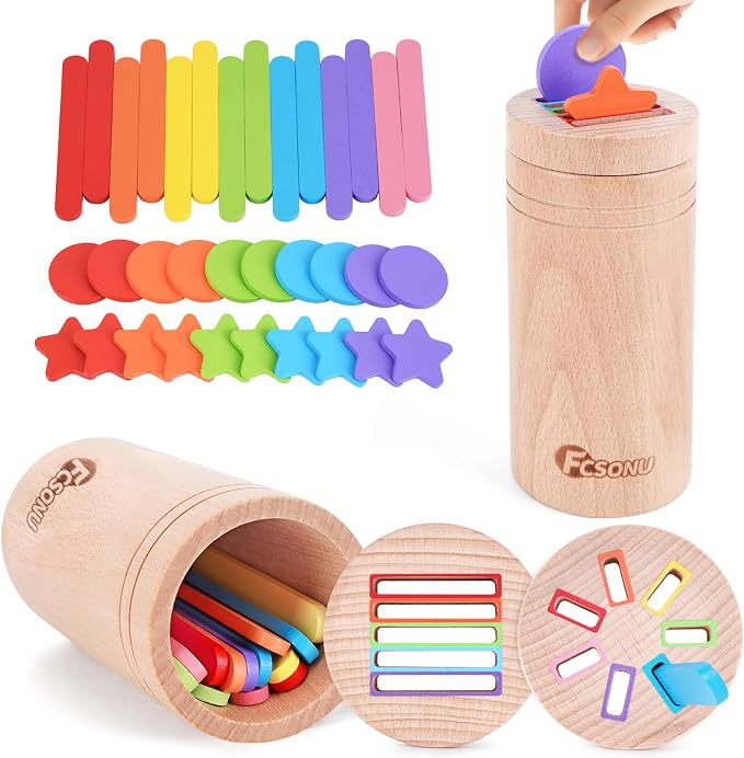 FCSONU Montessori Sorting & Fine Motor Skills Toys for Toddler 1-3(Pen Box) | 3in1 Sorting Box | Coin Box Toy, Learning Color Sorting Toys Sensory Toys, Easter Christmas Birthday Gifts for Boys Girls Kid