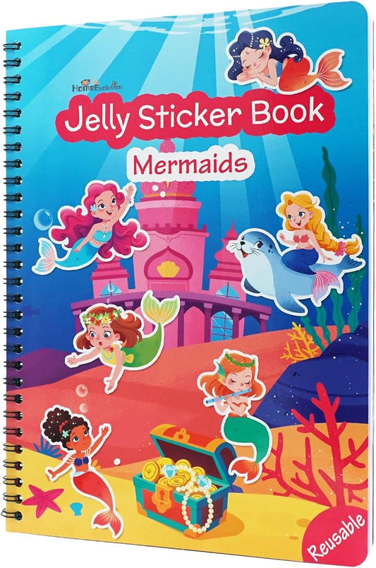 Reusable Sticker Book for Girls - Mermaid Princess Dress Up, 75 Stickers | 75 Washable Jelly Stickers, 7 Play Scenes, Mermaid Travel & Road Trip Toys, Sticker Activity Book for Toddler 1-3 & 2-4