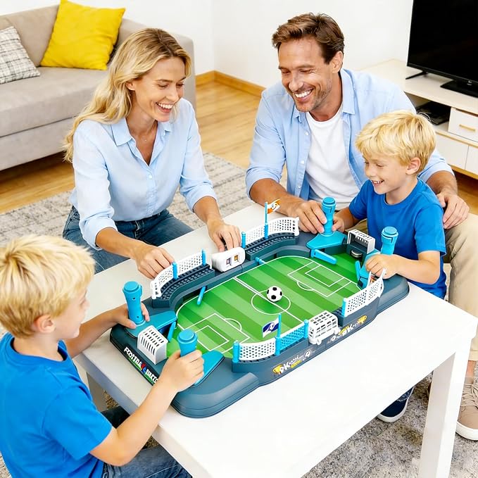 Mini Soccer Board Game for Kids Ages 6-12 Tabletop Foosball Toy Gift | Mini 4-Flipper Foosball Toy, 2 Player Indoor Battle Game with Built-in Score Keeper, Interactive Family Game Night Toy