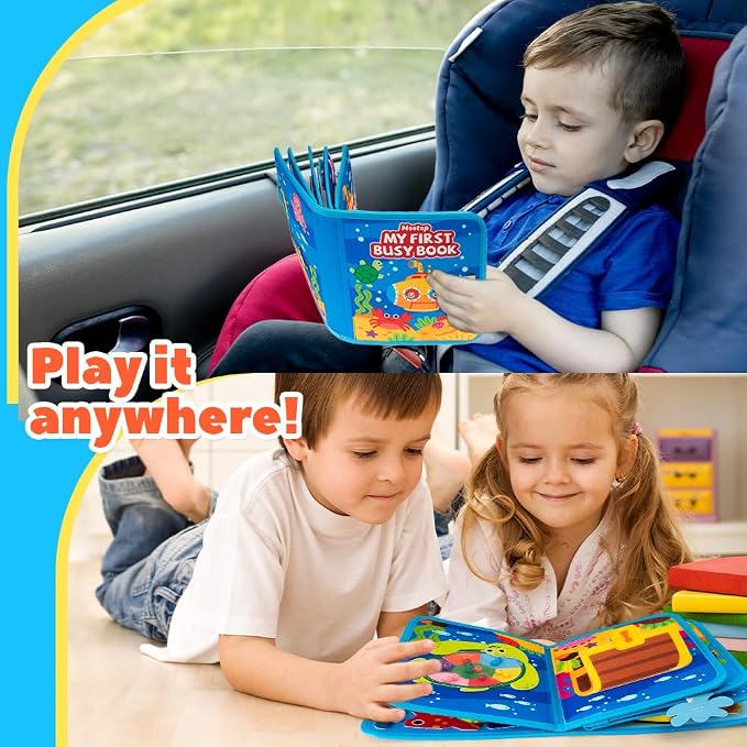 Toddler-Busy-Board, 10-Page Ocean Busy-Book, Learning Sensory-Board-Toys | Educational Quiet Activity Book with Sea Animals & Life Skills, Baby Book Sensory Fine Motor Toy for Airplane Car Travel Toys