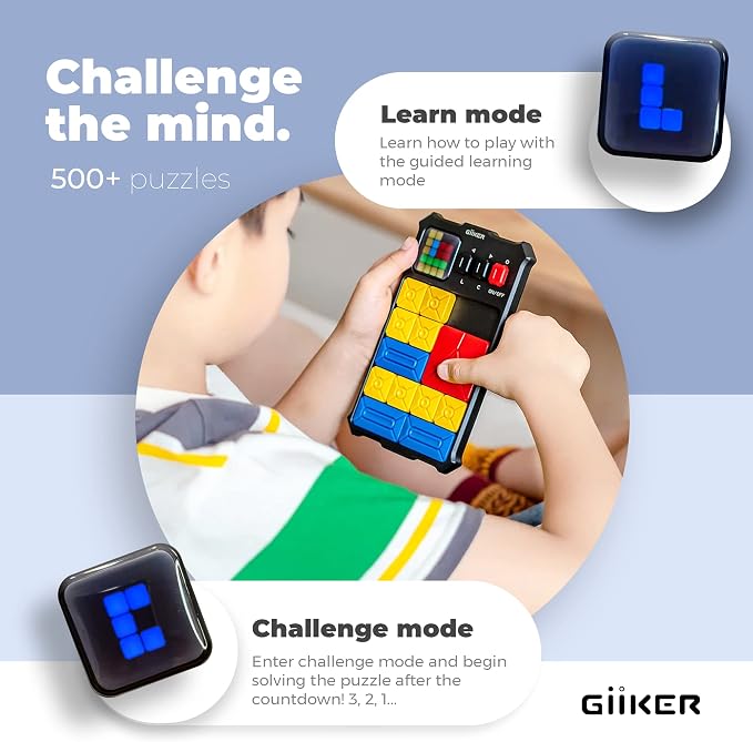 GiiKER Super Slide Puzzle Game, 500+ Challenges, STEM Toy for Ages 6+ | Handheld brain teaser for kids and teens, road trip activity, birthday gift