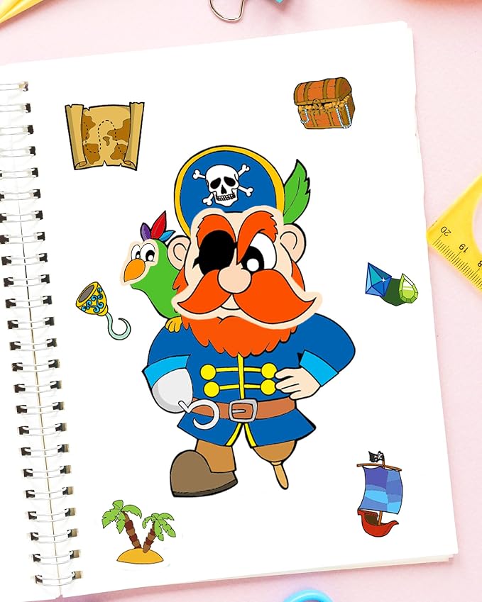 Aowplc 32 Make Your Own Pirate Sticker Sheets for Kids | Pirate Party Favors, Birthday Decorations & Mix 'n Match Crafts