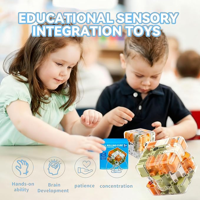 3D Cube Puzzle with Ball Track, Brain Teaser Logic Toy for Kids & Adults, Handheld Twist Challenge Cube for Spatial Reasoning, Easter Basket Stuffers for Boys Girls 8-12 Gifts(Orange)