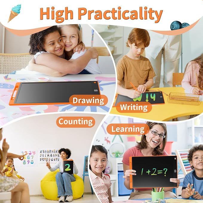 Genialba LCD Writing Board 10 Inches, Colourful Electronic Tablet, Portable Erasable Drawing Board, Graphic Tablet for Children's Games 3 4 5 6 7 Year Old Kid Boys Girls (Orange)