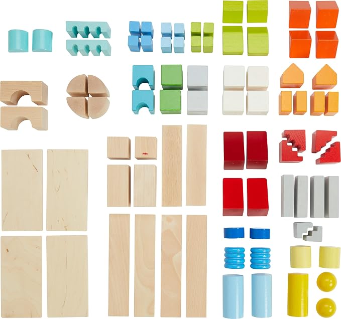 HABA Colored Wooden Building Blocks - Set of 85 Piece Set of Wooden Toys, Stacking Toys for Toddlers 1-3 Ideal Open Ended STEM Play (Made in Germany)