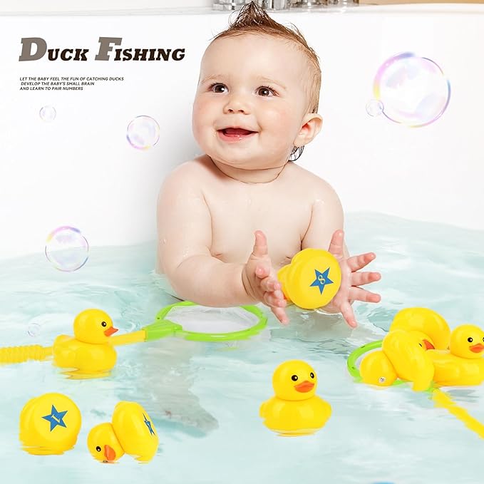 Duck Matching Game Toys for Kids - 20 Plastic Ducks with Numbers,34" x 7" Kiddie Pool | Storage Bag, 2 Nets - Fun Memory Games - Water Outdoor Game for Children,Preschoolers,Birthday Party Carnival