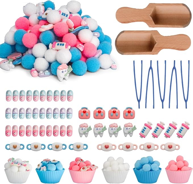 183pcs Doctor Play Set Sensory Bin Filler Fine Motor Toys Pretend Play Doctor Kit Sensory Bin Items Toy Capsules Tooth Model Doctor Toy Bag Face Mask Toy Pretend Shot for Preschool Education Activity